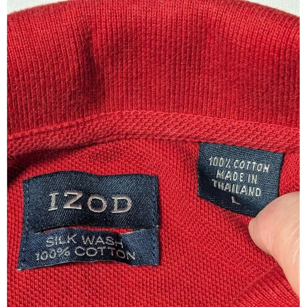 IZOD SILK WASH Men Large Red Cotton Short‎ Sleeve Polo Shirt